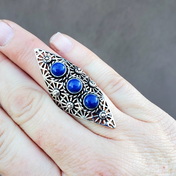 New Lapis Lazuli Silver Statement Ring. - Picture 10 of 16